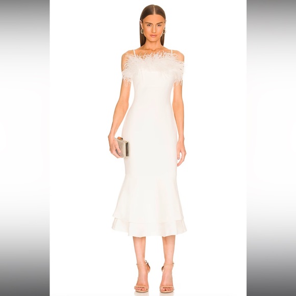 Feather Midi Ponte Dress - Ivory - Picture 1 of 3